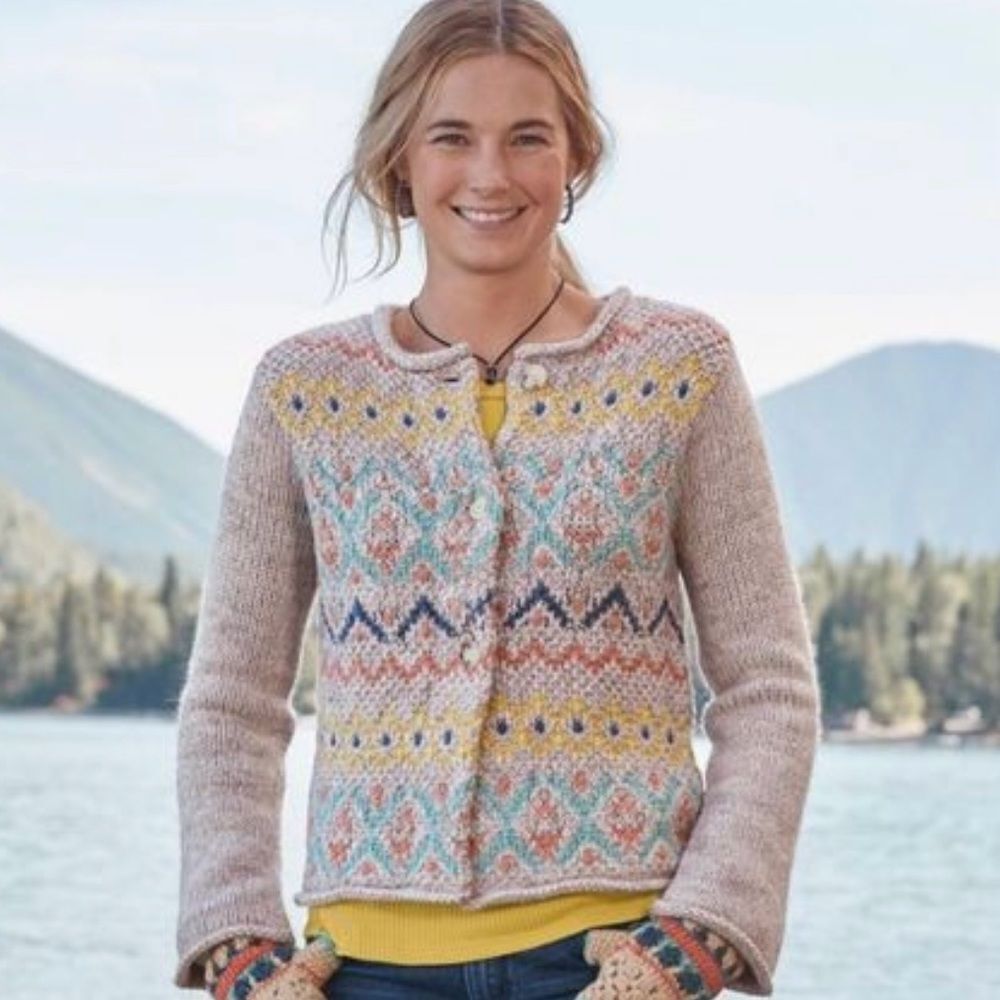 Sundance Bonavista knit fair isle beige button multi color cardigan xs cottage